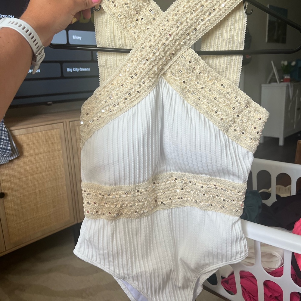 Elegant Cream and White Swimsuit
